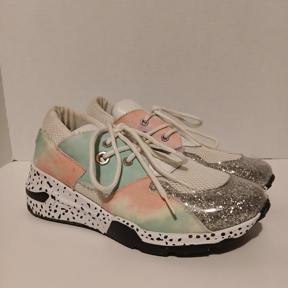 Women's YOKI Fashion Sneakers Glitter Rainbow Tie Dye Polka Dot Size 10 USED - Picture 2 of 7